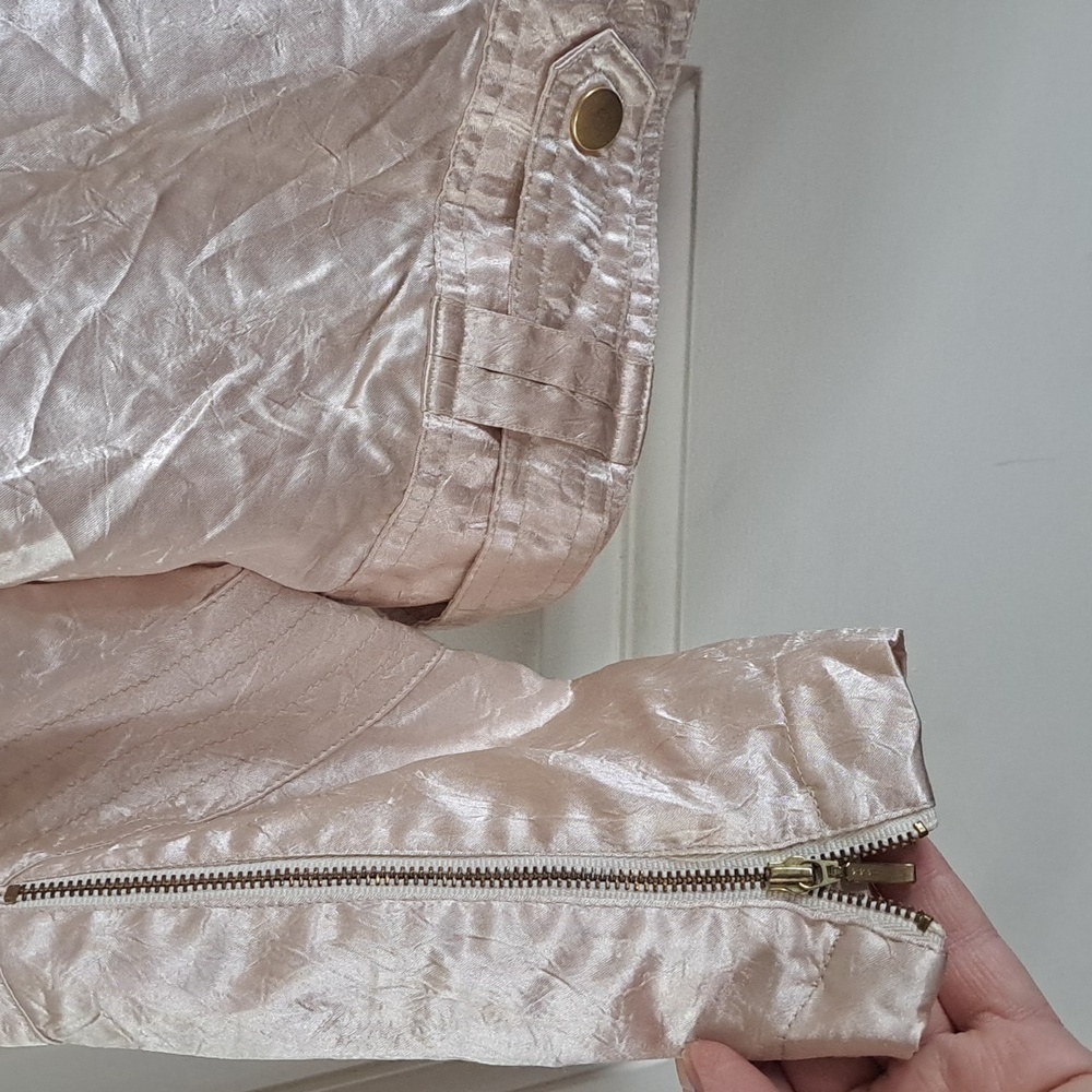 Spanner Stylish Cream Lightweight Sheen Zip Up Bomber Jacket with Pockets Shiny - Picture 3 of 11
